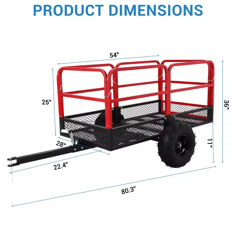 Cart, Garden Dump Truck, 1500 lb Capacity, 22 Cubic Feet Heavy Duty Steel ATV Trailer with 2 Wheels, Outdoor Lawn Mower Cart for Tractor, ATV, UTV