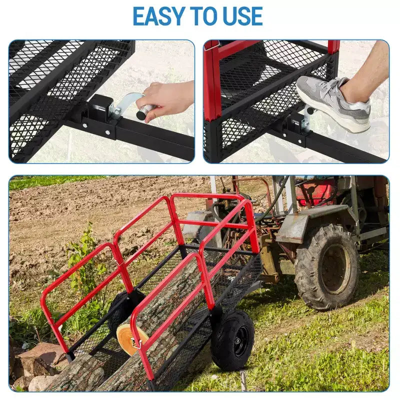 Cart, Garden Dump Truck, 1500 lb Capacity, 22 Cubic Feet Heavy Duty Steel ATV Trailer with 2 Wheels, Outdoor Lawn Mower Cart for Tractor, ATV, UTV
