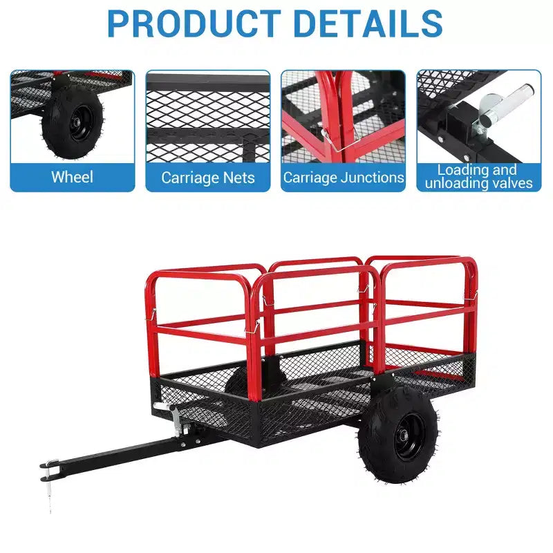 Cart, Garden Dump Truck, 1500 lb Capacity, 22 Cubic Feet Heavy Duty Steel ATV Trailer with 2 Wheels, Outdoor Lawn Mower Cart for Tractor, ATV, UTV
