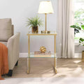 Table d'appoint moderne en forme de C à 2 niveaux avec plateau et étagère en verre