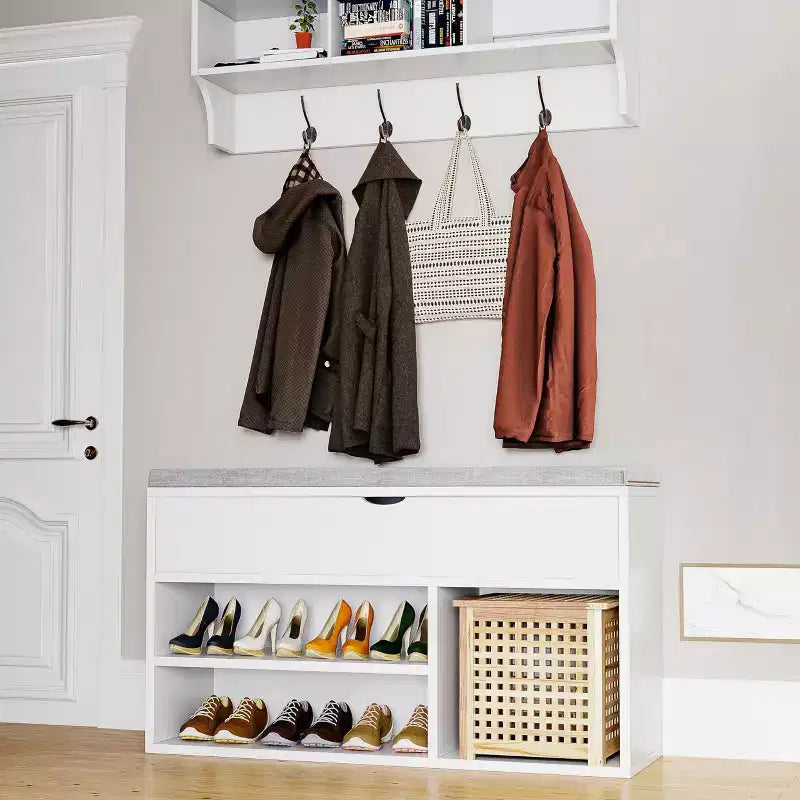 Shoe Storage Bench with Cushion, Entryway Bench with Flip-Top Storage for Hallway and Living Room