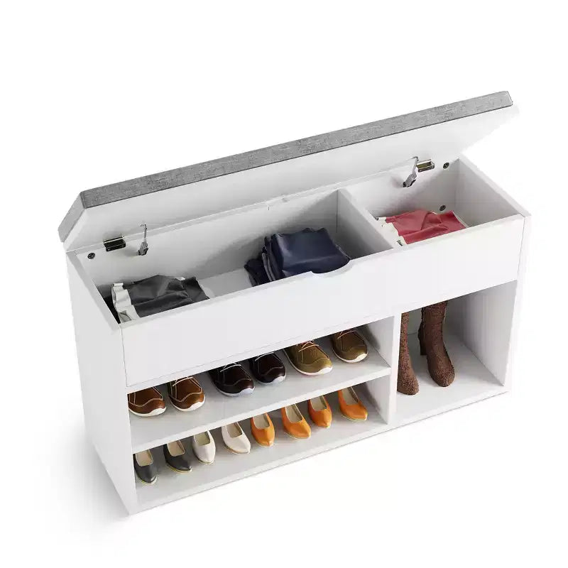Shoe Storage Bench with Cushion, Entryway Bench with Flip-Top Storage for Hallway and Living Room