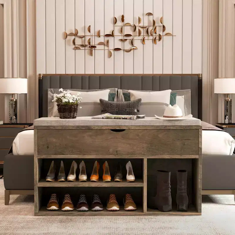 Shoe Storage Bench with Cushion, Entryway Bench with Flip-Top Storage for Hallway and Living Room