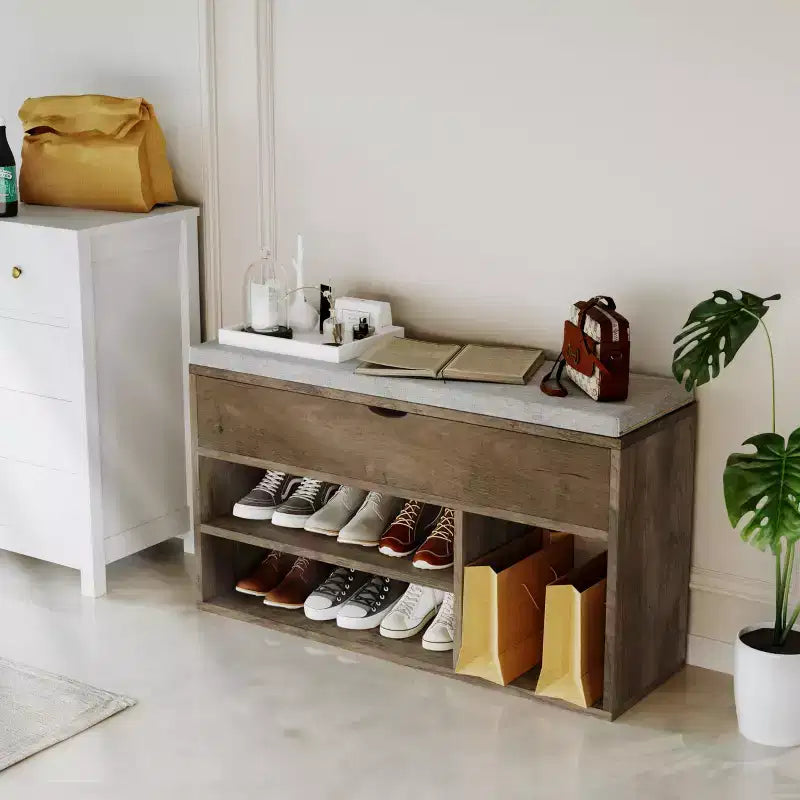 Shoe Storage Bench with Cushion, Entryway Bench with Flip-Top Storage for Hallway and Living Room