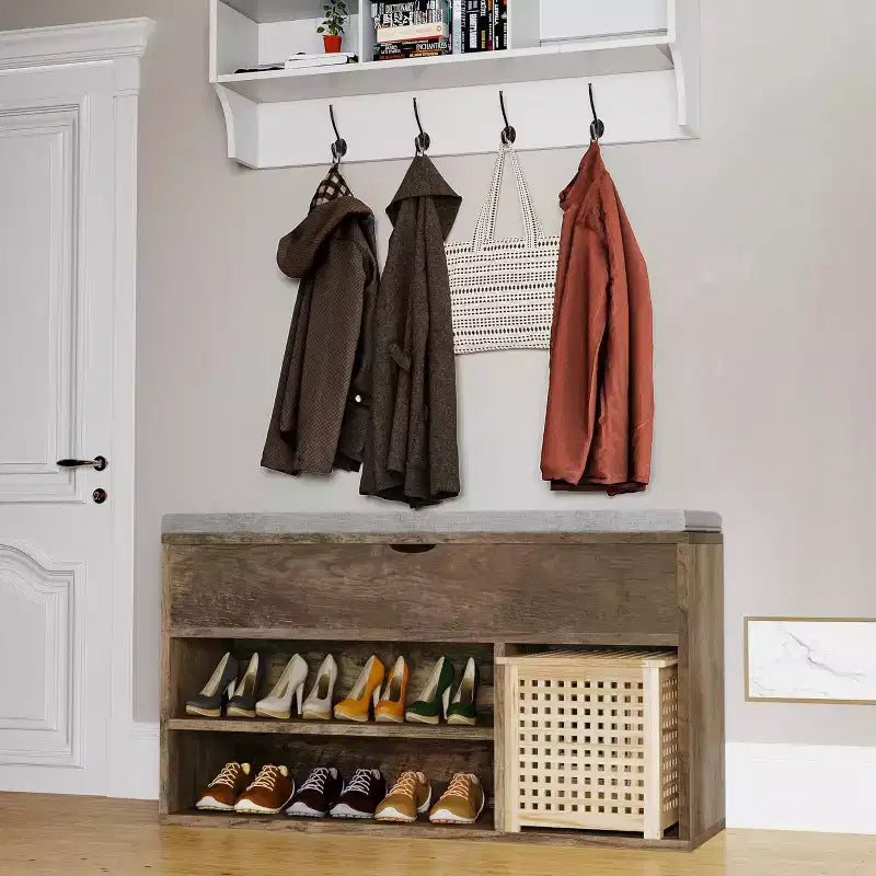 Shoe Storage Bench with Cushion, Entryway Bench with Flip-Top Storage for Hallway and Living Room