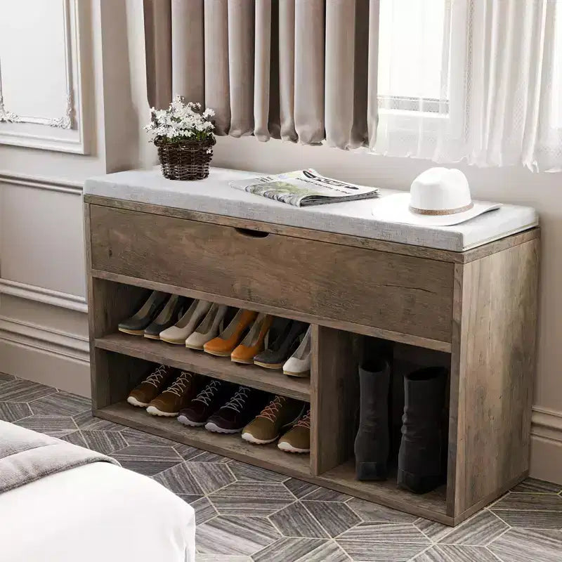 Shoe Storage Bench with Cushion, Entryway Bench with Flip-Top Storage for Hallway and Living Room