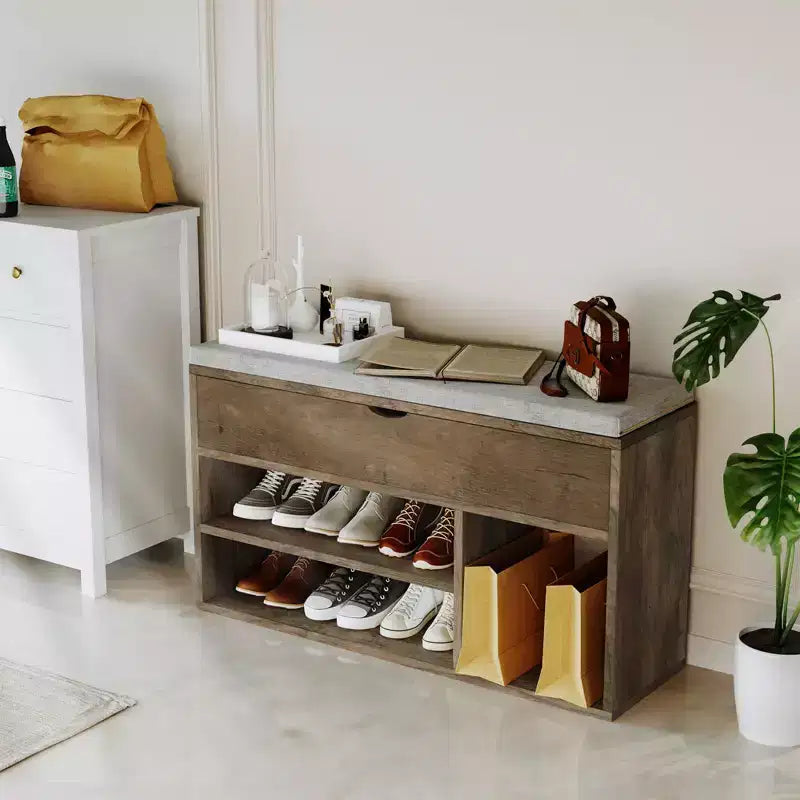 Shoe Storage Bench with Cushion, Entryway Bench with Flip-Top Storage for Hallway and Living Room