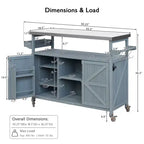 Îlot de cuisine extérieur avec plateau en acier inoxydable, chariot de cuisine en bois avec portes, étagères et porte-épices, îlot de cuisine roulant