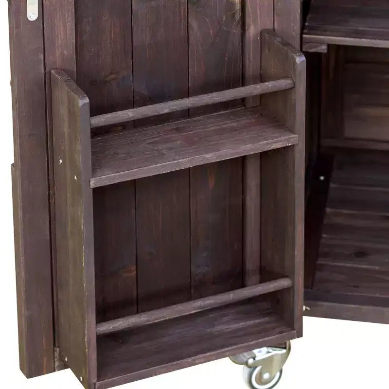 Outdoor Kitchen Island with Stainless Steel Top, Wooden Kitchen Cart with Doors, Shelves and Spice Rack, Rolling Kitchen Island