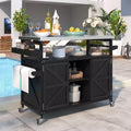 Outdoor Kitchen Island with Stainless Steel Top, Wooden Kitchen Cart with Doors, Shelves and Spice Rack, Rolling Kitchen Island