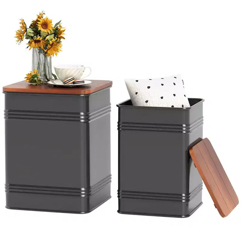 Ottoman with Storage Set of 2, Industrial Nesting Ottoman Stool with Removable Lid, Metal Frame for Living Room