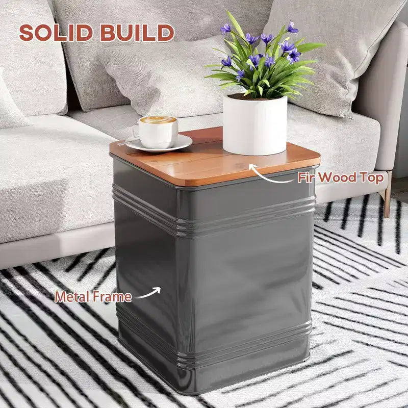 Ottoman with Storage, Industrial Nesting Ottoman Stool with Removable Lid, Metal Frame for Living Room