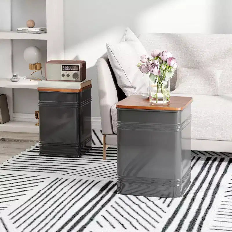 Ottoman with Storage, Industrial Nesting Ottoman Stool with Removable Lid, Metal Frame for Living Room