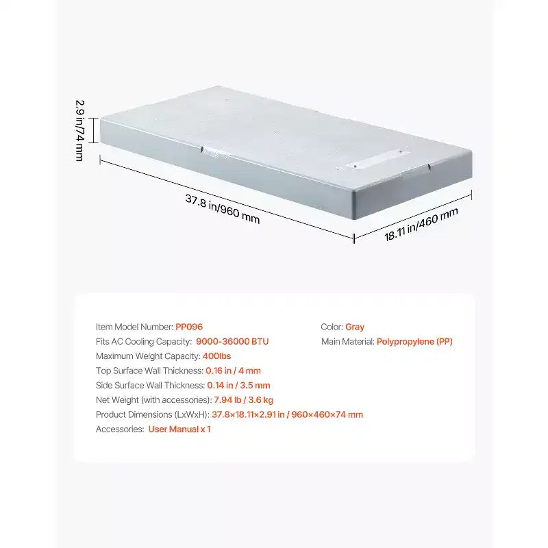 Mini Split Pad, for 9000-36000BTU Ductless Air Conditioner Heat Pump Systems, 38 x 18 x 3 inch Condenser Equipment Anti-Vibration Pads,Grey