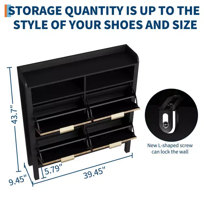 4-Drawer Flip-Top Shoe Cabinet - Vacuum-formed MDF with wave design, dual-compartment storage, ideal for balconies and storage rooms