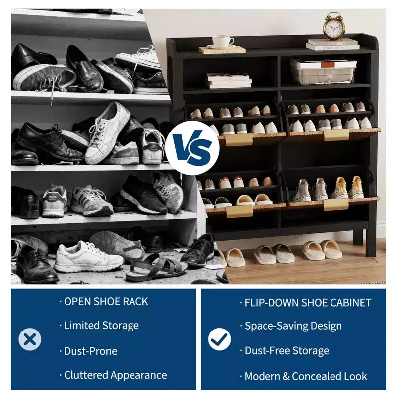 4-Drawer Flip-Top Shoe Cabinet - Vacuum-formed MDF with wave design, dual-compartment storage, ideal for balconies and storage rooms