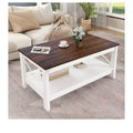 Farmhouse Coffee Table With Storage Wood 2 Tier Center Cocktail Table Living Room, White