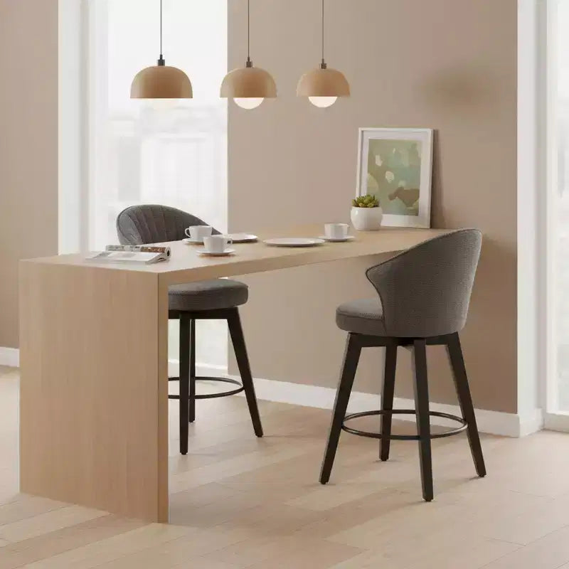 Wing Back Swivel Bar Stools with Upholstered Seat and Wood Legs, Gray