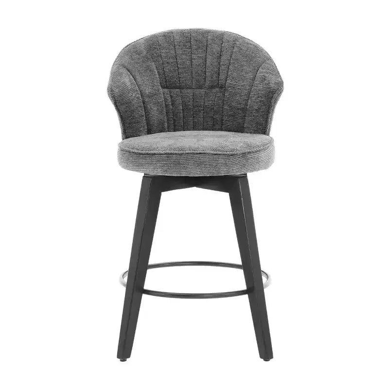 Wing Back Swivel Bar Stools with Upholstered Seat and Wood Legs, Gray