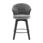 Tabourets de bar pivotants à dossier en forme d'aile avec assise rembourrée et pieds en bois, gris