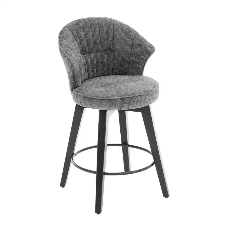 Wing Back Swivel Bar Stools with Upholstered Seat and Wood Legs, Gray