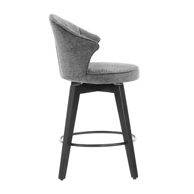 Wing Back Swivel Bar Stools with Upholstered Seat and Wood Legs, Gray