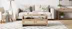 2 Storage Drawers and Open Shelf, Rattan Coffee Table, Mid Century Modern Center Table
