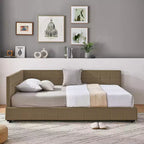 Cadre de lit capitonné pleine grandeur, cadre de lit de jour avec dossier et accoudoirs confortables, lit pleine grandeur pour chambre à coucher, salonMarron