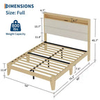 Cadre de lit en tissu bouclette avec éclairage LED RGB et station de charge, tête de lit de rangement à 2 niveaux et support robuste à lattes en bois