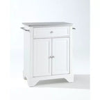 Dessert de cuisine roulant portable avec dessus en granit, petit îlot de rangement, support pour micro-ondes, blanc
