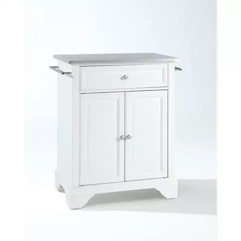 Granite Top Small Portable Rolling Kitchen Island Storage Cart, Microwave Stand, White