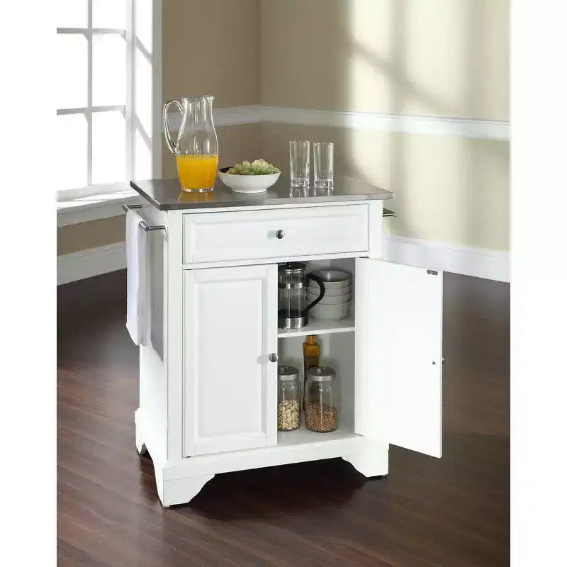 Granite Top Small Portable Rolling Kitchen Island Storage Cart, Microwave Stand, White