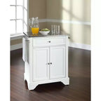Dessert de cuisine roulant portable avec dessus en granit, petit îlot de rangement, support pour micro-ondes, blanc