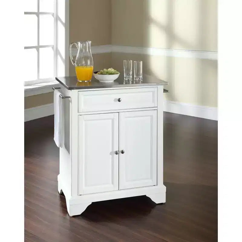 Granite Top Small Portable Rolling Kitchen Island Storage Cart, Microwave Stand, White