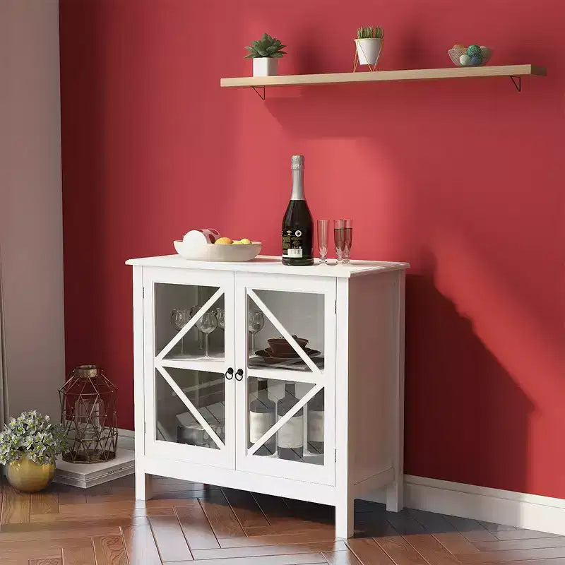 Sideboard Buffet Cabinet, Display Storage Cabinet with Double Framed Glass Doors, Cupboard Console Table for Home Kitchen