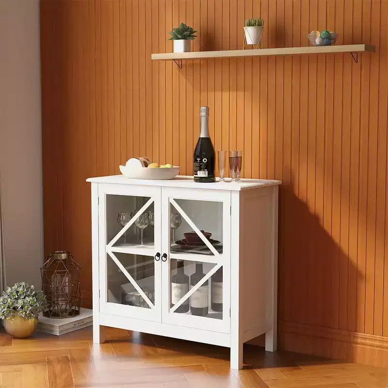Sideboard Buffet Cabinet, Display Storage Cabinet with Double Framed Glass Doors, Cupboard Console Table for Home Kitchen