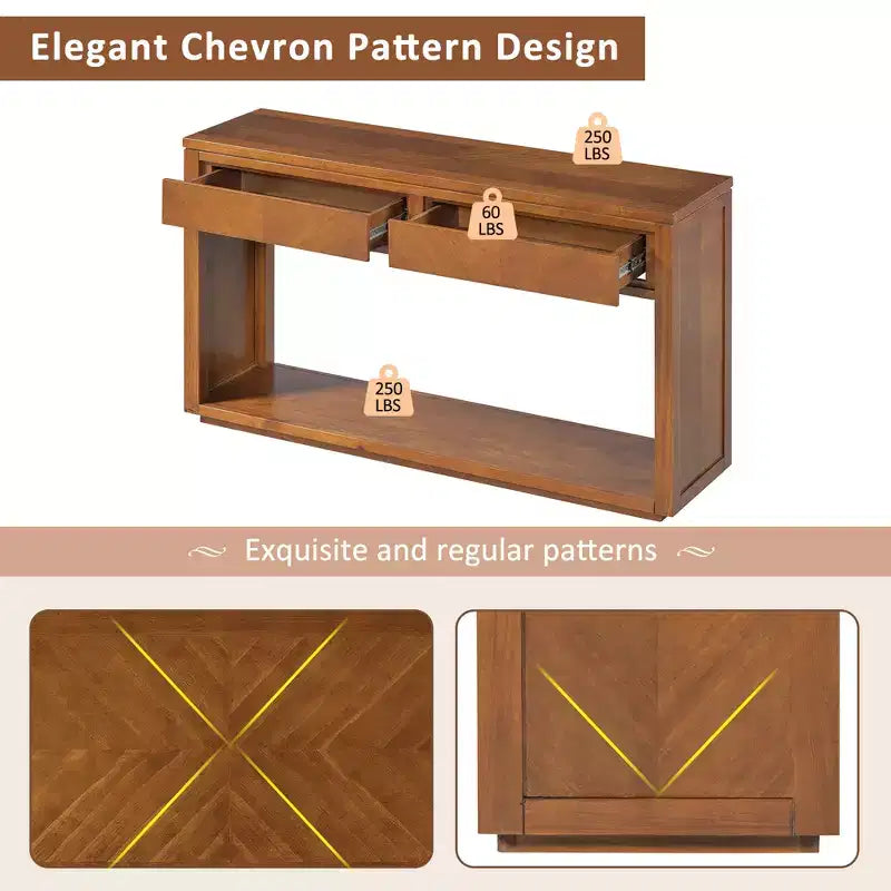 Console rustique avec rangement, table d'entrée de style fermier avec tiroirs et étagère ouverte, table de canapé vintage en bois pour couloir