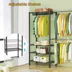 Portant à Vêtements Robuste 395 kg - Barre Extensible, Organisateur de Vêtements Portable Réglable, Système de Penderie Autonome 35Px228L x 180H Noir