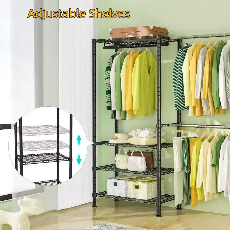 Heavy Duty Clothes Rack 870LBS - Extendable Rod, Adjustable Portable Garment Organizer, Freestanding Closet System 13.78Dx90Wx71H Black