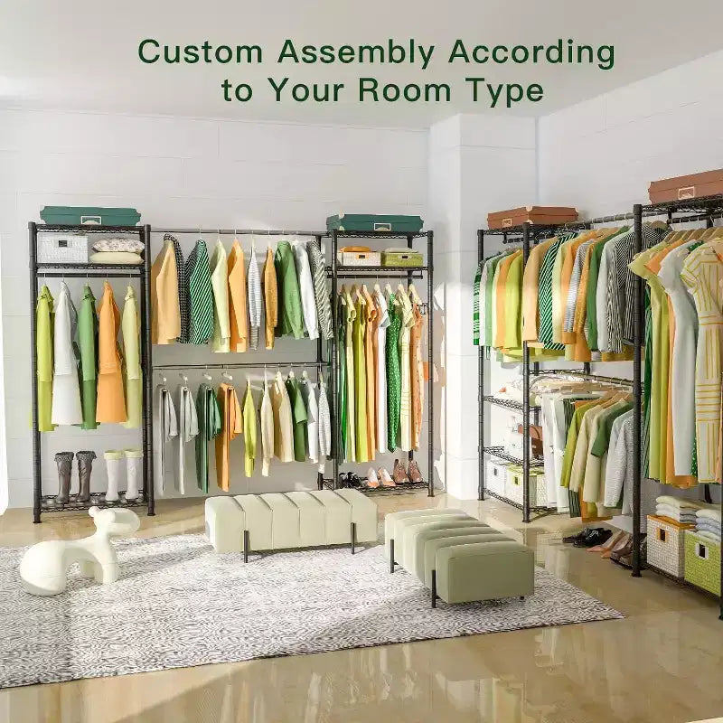 Heavy Duty Clothes Rack 870LBS - Extendable Rod, Adjustable Portable Garment Organizer, Freestanding Closet System 13.78Dx90Wx71H Black