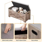 Banc de rangement, Coffre de rangement rétro en bois avec 2 charnières de sécurité, Supporte 136 kg, Banc de rangement ottoman pour chambre et salon, Gris