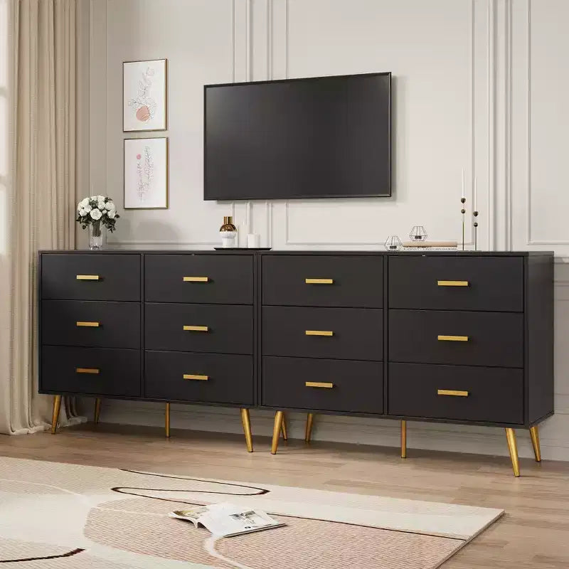 6 Drawer Wooden Dresser with Gold Knobs, Large Storage Chest for Bedroom Living Room or Entryway, Modern Bedroom Furniture