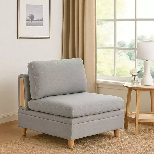 37 Inch Modular Armless Sofa Chair, Light Gray Dorris Fabric, Wood