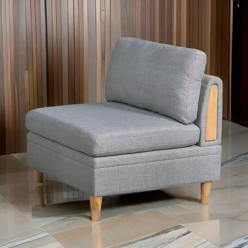 37 Inch Modular Armless Sofa Chair, Light Gray Dorris Fabric, Wood
