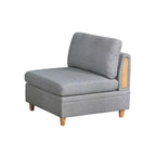Fauteuil sans accoudoirs modulaire de 94 cm, tissu Dorris gris clair, bois