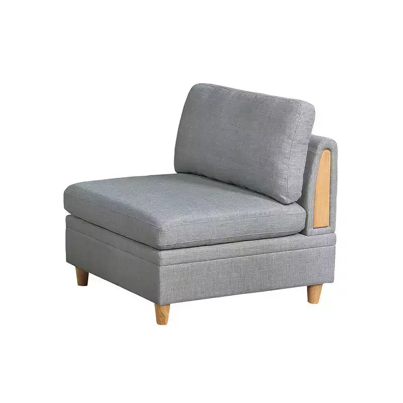 37 Inch Modular Armless Sofa Chair, Light Gray Dorris Fabric, Wood