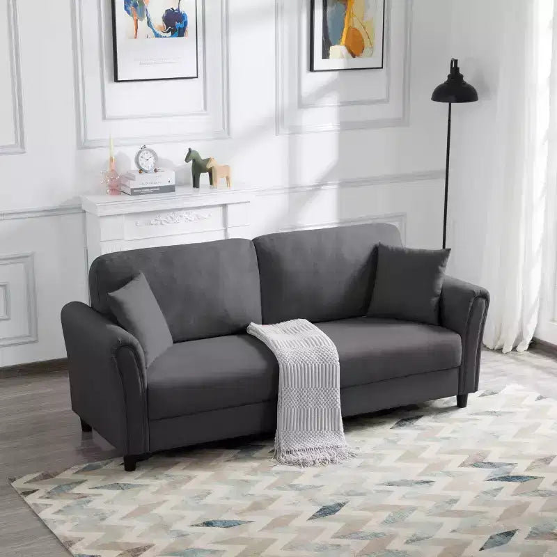 81.5 Modern 3-Seater Sofa - Minimalist Design, Linen Fabric, Removable Washable Covers & 2 Pillows