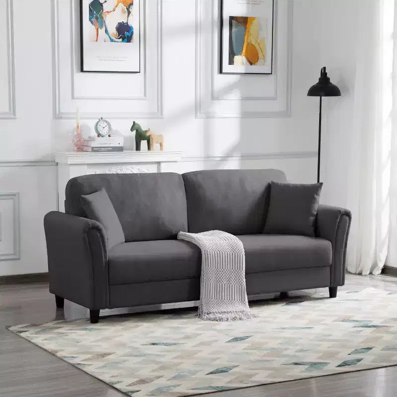 81.5 Modern 3-Seater Sofa - Minimalist Design, Linen Fabric, Removable Washable Covers & 2 Pillows