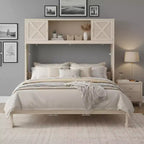 Lit escamotable grand format avec rangements supérieurs et portes d'armoire décoratives