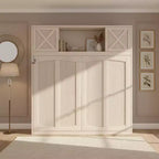 Lit escamotable grand format avec rangements supérieurs et portes d'armoire décoratives